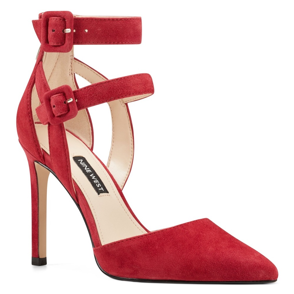 Nine West Tereza Dress Pumps Red Suede Ankle Strap